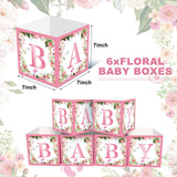 Jremreo 6 Pack 7x7x7 Inches Pink Floral Baby Shower Centerpiece Boxes