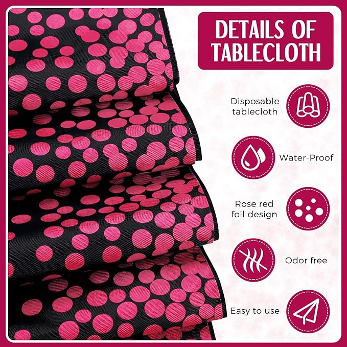 Breling 12 Pack Black and Hot Pink Disposable Plastic Tablecloths and