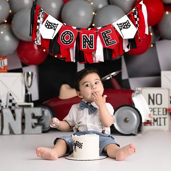 Racing Car ONE High Chair Banner Racing Car First Birthday Party