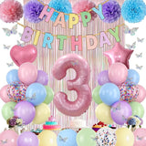 Pastel 3rd Birthday Party Decorations for Girls Number 3 Balloon