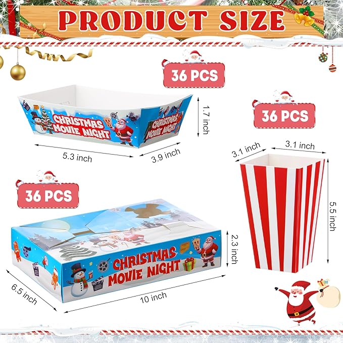 108 Pcs 36 Sets Christmas Movie Night Snack Trays Popcorn Boxes