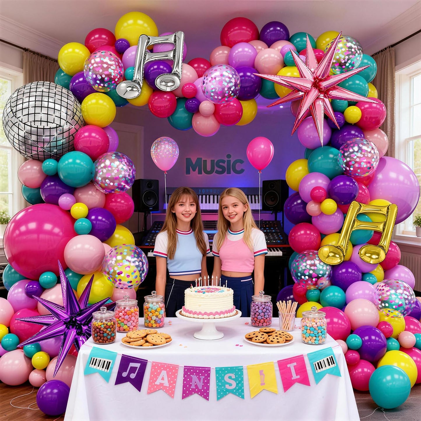KPOP Music Theme Balloon Garland Arch Kit, 119Pcs Rainbow Colorful