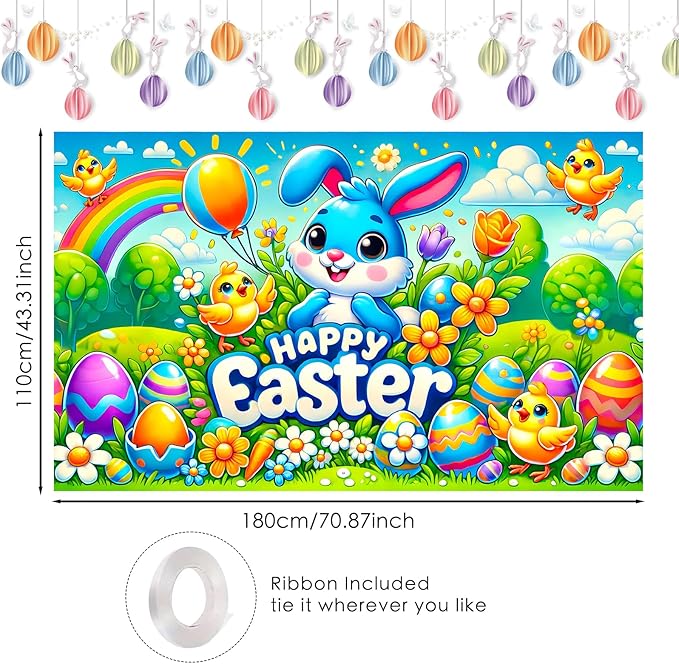 Nuxovilar Easter Banner Polyester 43x70.86 Inches Banner Easter for