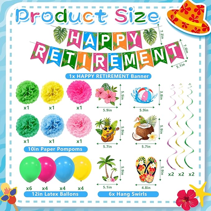 Luau Hawaiian Retirement Party Decorations Tropical Happy Retirement