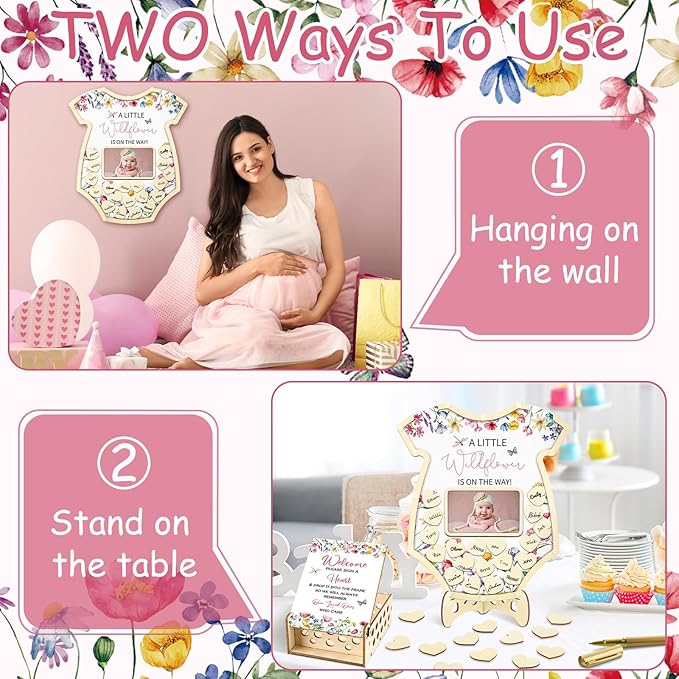 63 Pcs Wildflower Baby Shower Guest Book Alternatives Set Baby