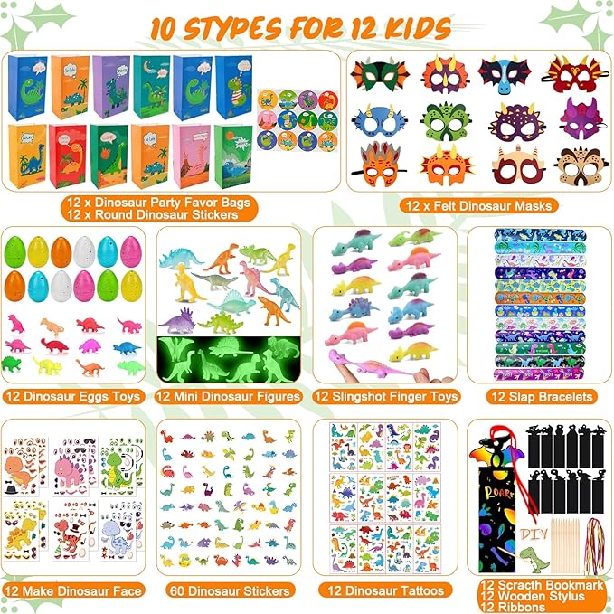 204PCS Dinosaur Party Favors Dinosaur Birthday Party Decorations