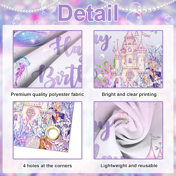 Mermaid Birthday Banner Under The Sea Backdrop for Girls Party