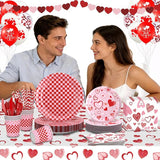 146Pcs Valentine's Day Party Tableware Set Red Heart Love Disposable