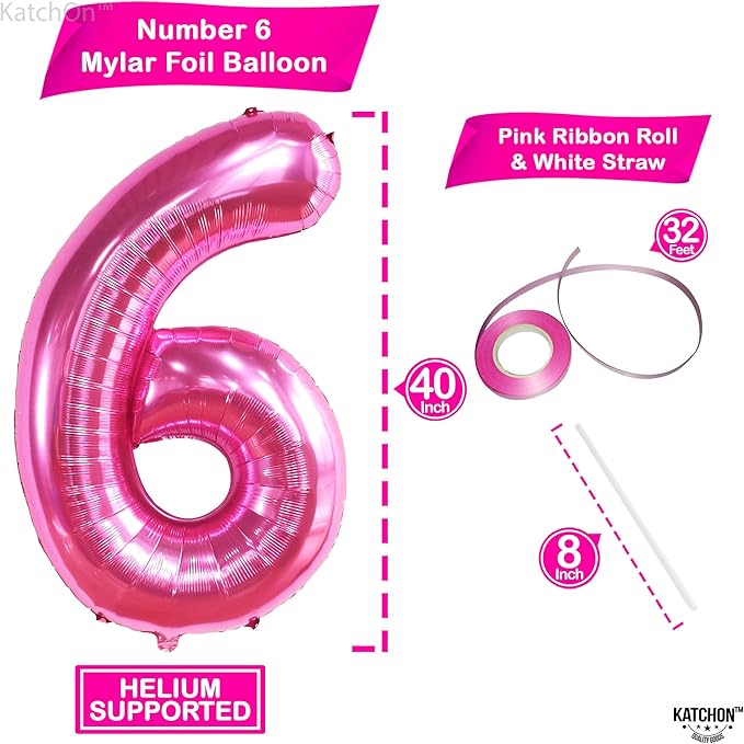 KatchOn, Giant Hot Pink Number 6 Balloon - 40 Inch | 6th Birthday