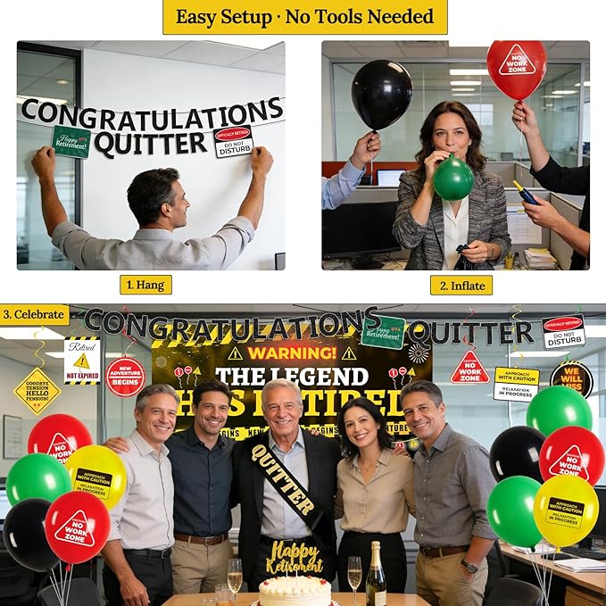 Retirement Party Decorations for Coworker Funny Warning Theme Happy