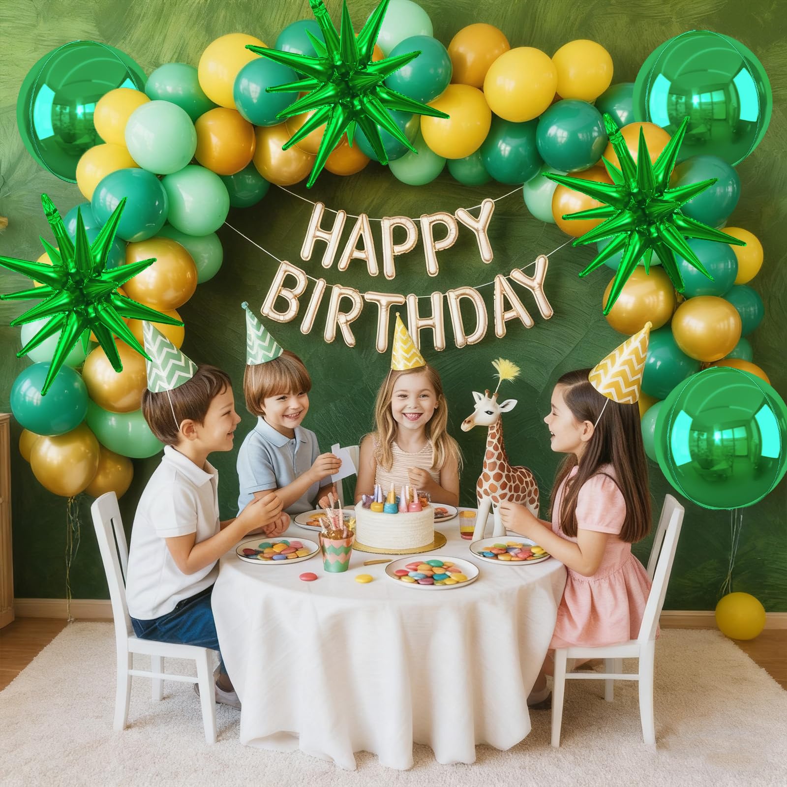 6Pcs Green Foil Balloons,22Inch Metallic Green 4D Round Ball Balloon