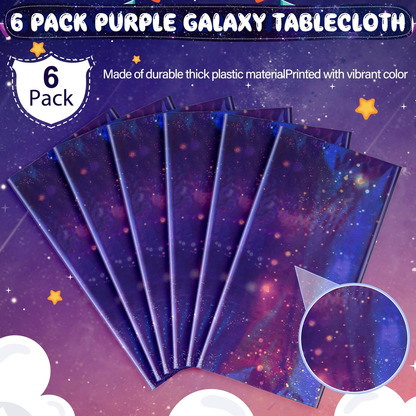 YIDAKO 6Pcs Iridescent Space Tablecloths, Disposable Plastic Purple