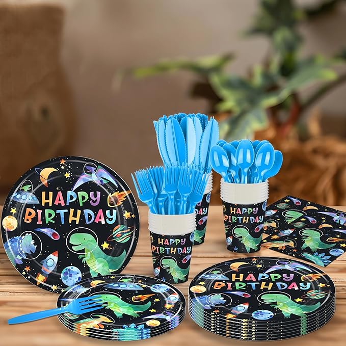 168PCS Dinosaur Party Supllies for Boys Cartoon Dino Birthday Party