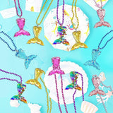 15 Pack Mermaid Sequin Necklace Party Favors with Mardi Gras Beads