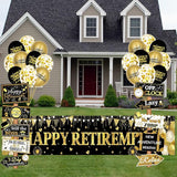 Black Gold Happy Retirement Banner Sign Directional Retired Yard