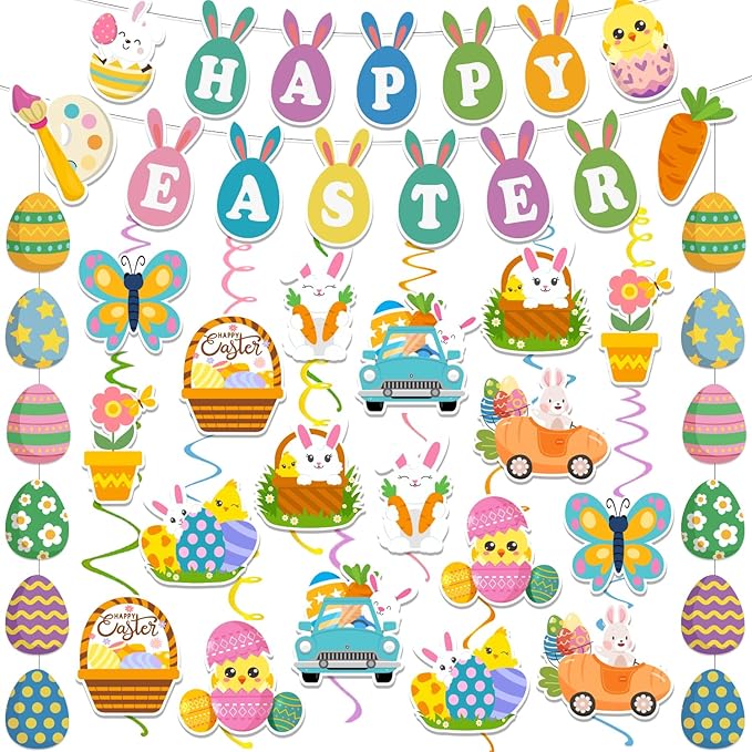 53pcs Easter Decorations for Home Easter Garland Happy Easter Banner