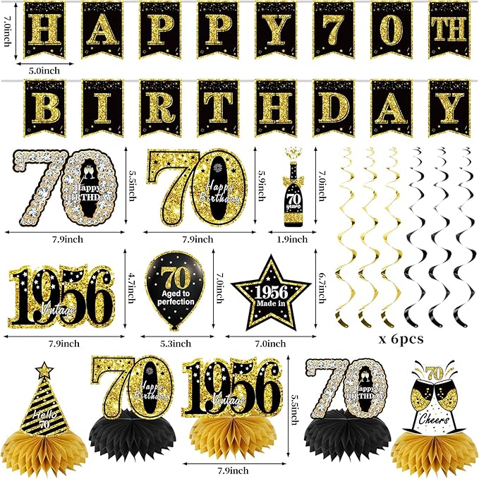 70th Birthday Decorations for Men Women 21pcs the Year 1956 Banner