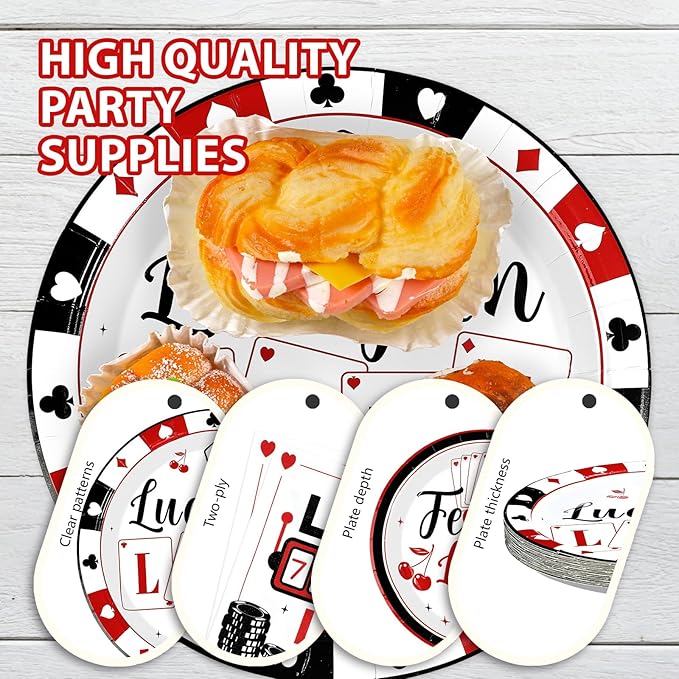 96 Pcs Casino Party Decorations Lucky In Love Plates and Napkins
