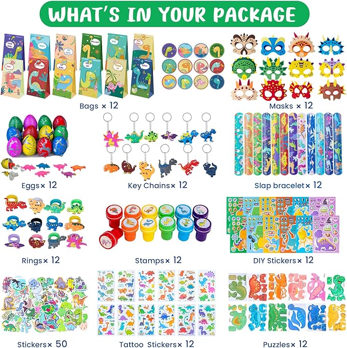 12 Pack Dinosaur Party Favors Gift Bags Dinosaur Birthday Party