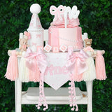 Pink Bow 1st Birthday Highchair Banner Decorations Wood Bead Tassel