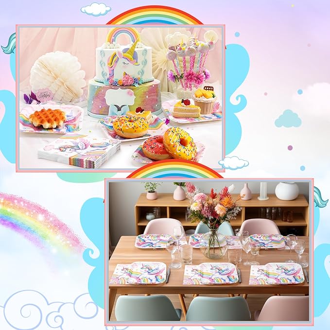 72 Pcs Unicorn Plates and Napkins Serve 36 7 Square Paper Dessert