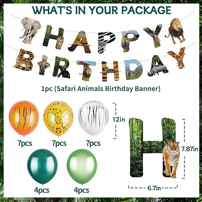 56Pieces Safari Animals Birthday Party Decorations Include Animals