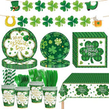 194 Pcs St Patricks Day Paper Plates & Napkins Green Shamrock Paper