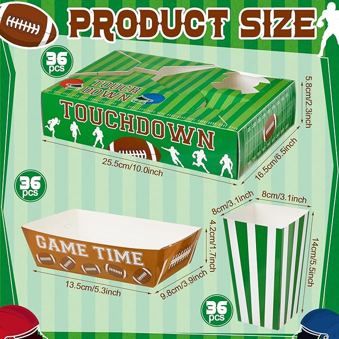 108 Pcs 36 Sets Football Movie Night Snack Trays Popcorn Boxes