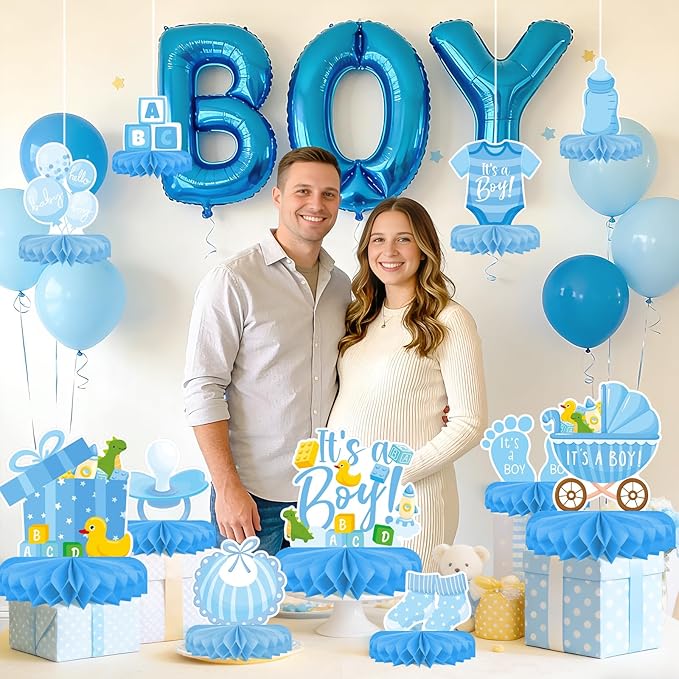 Boy Baby Shower Decorations Set - Kit with blue Honeycomb