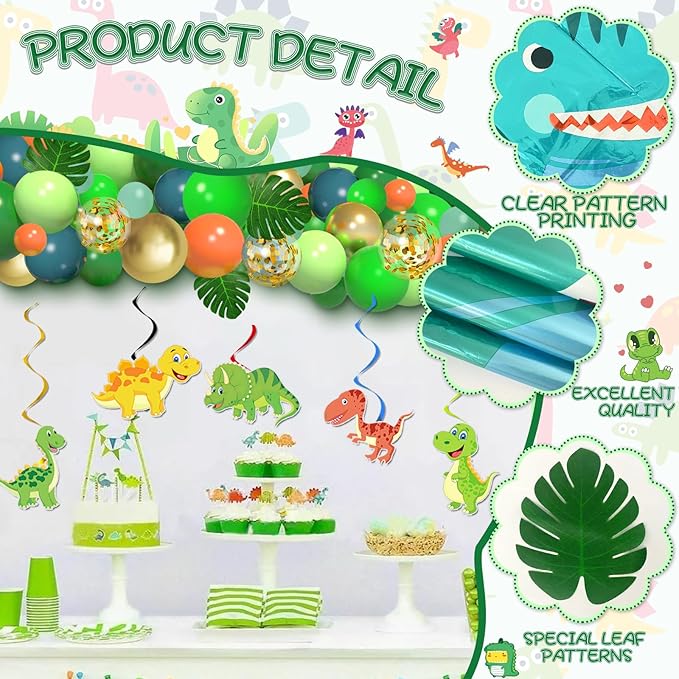 125pcs Dinosaur Birthday Party Decorations Dinosaur Balloons Arch