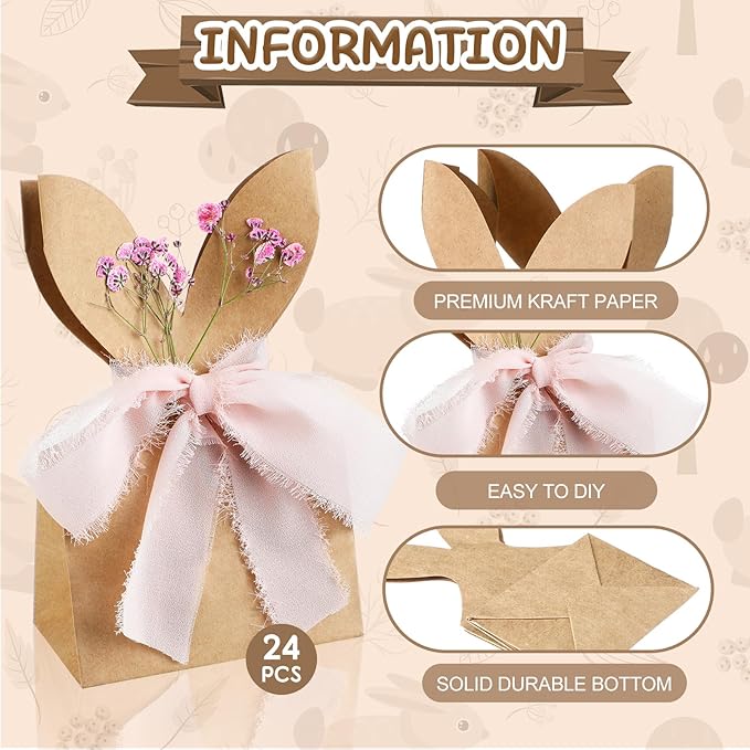Affrolling 24 Set Boho Bow Easter Bunny Party Favor Bags DIY Bunny Gif