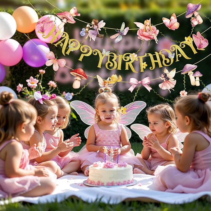 Fairy Birthday Banner Floral Party Decor Fairy First Birthday Party