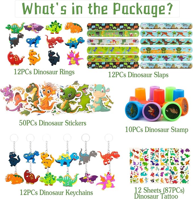 108Pcs Dinosaur Party Favors Dinosaur Stamps Slap Bracelets
