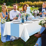 MASHAN 3Pcs White and Light Blue Tablecloth Party Decorations,Plastic