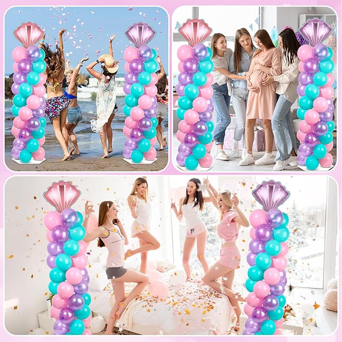 2 Sets Mermaid Party Balloon Column Stand Kit with 102 Balloons