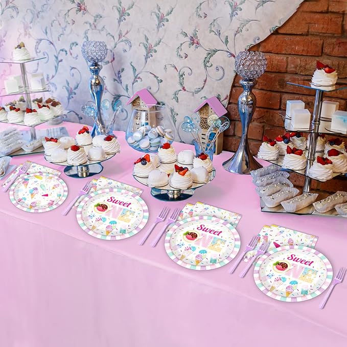 96Pcs Sweet One Ice Cream 1st Birthday Party Paper Plates and