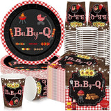 200 Pcs BBQ Baby Shower Paper Plates Cups Napkins Party Supplies