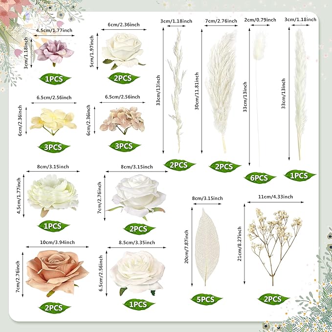33 PCS Boho Cake Topper Decorations Vintage Artificial Rose Flowers