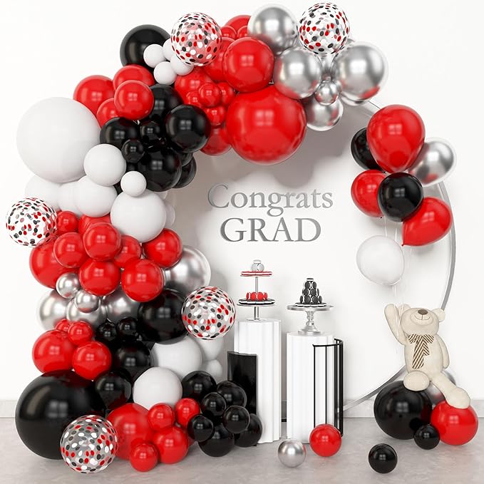 Amandir 153pcs Red Black and White Balloon Arch Garland Kit Different