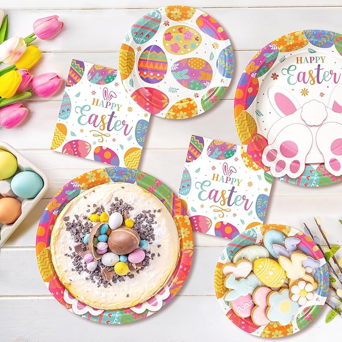 Happy Easter Plates and Napkins, 72PCS Colorful Easter Party