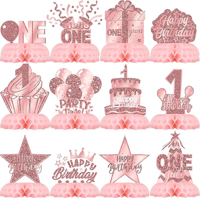 Pink 1st Birthday Table Centerpieces for Baby Girls Rose Gold