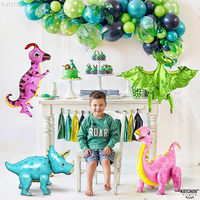 Large Pink Dinosaur Balloons for Birthday Party Pack of 4 Pastel