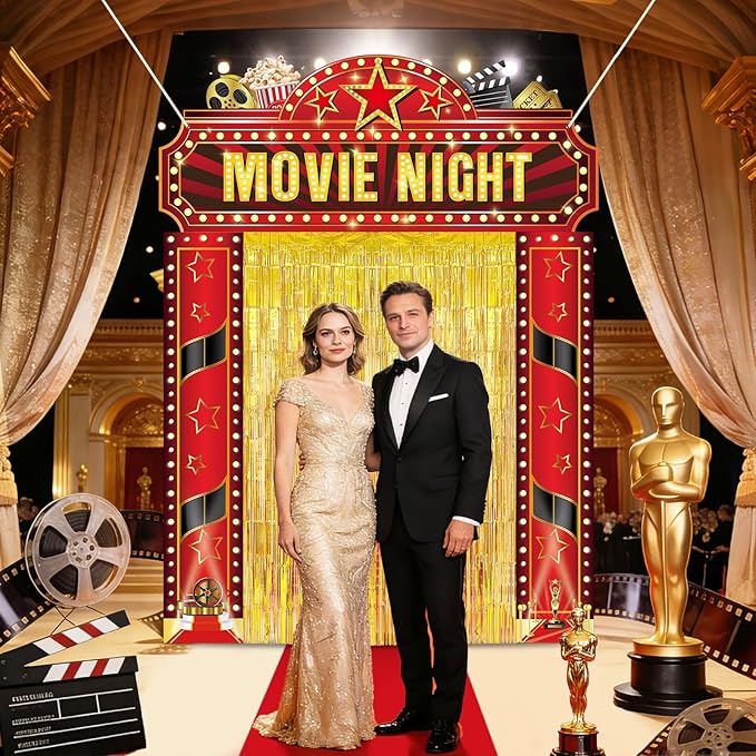 Movie Night Porch Banner Movie Themed Party Decorations Gold Foil