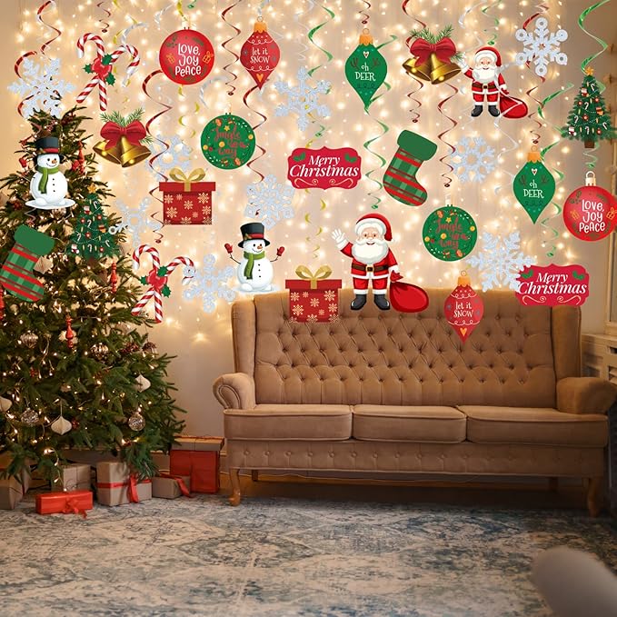 36 Pcs Christmas Decorations Hanging Swirls for Christmas Party