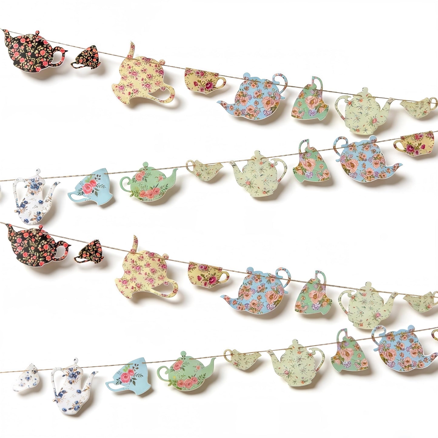 SUNBEAUTY Tea Party Decoration Teapot Bunting Garland Spring Garden