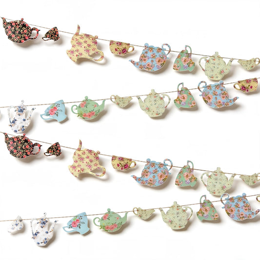 SUNBEAUTY Tea Party Decoration Teapot Bunting Garland Spring Garden