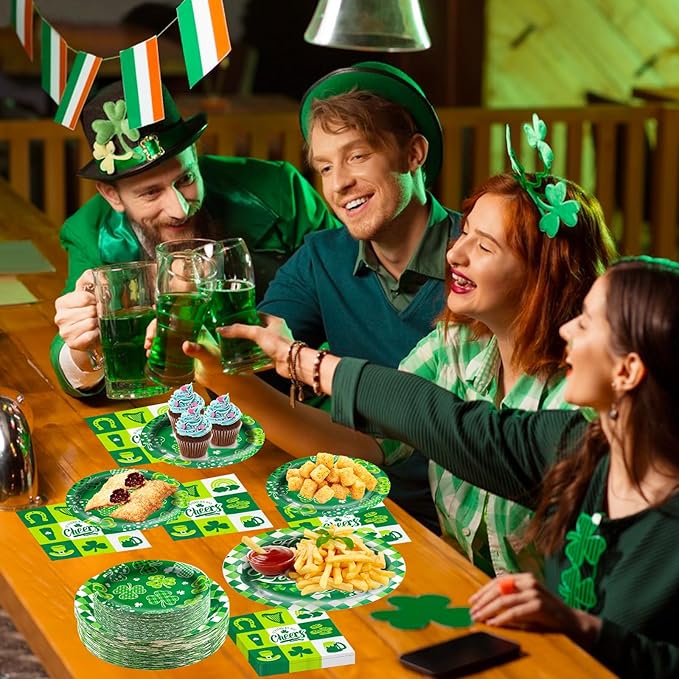 St Patrick's Day Paper Plates and Napkins Tableware Set Serves 60