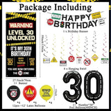 30th Birthday Decorations Men Women Caution Logo Level 30 Unlocked