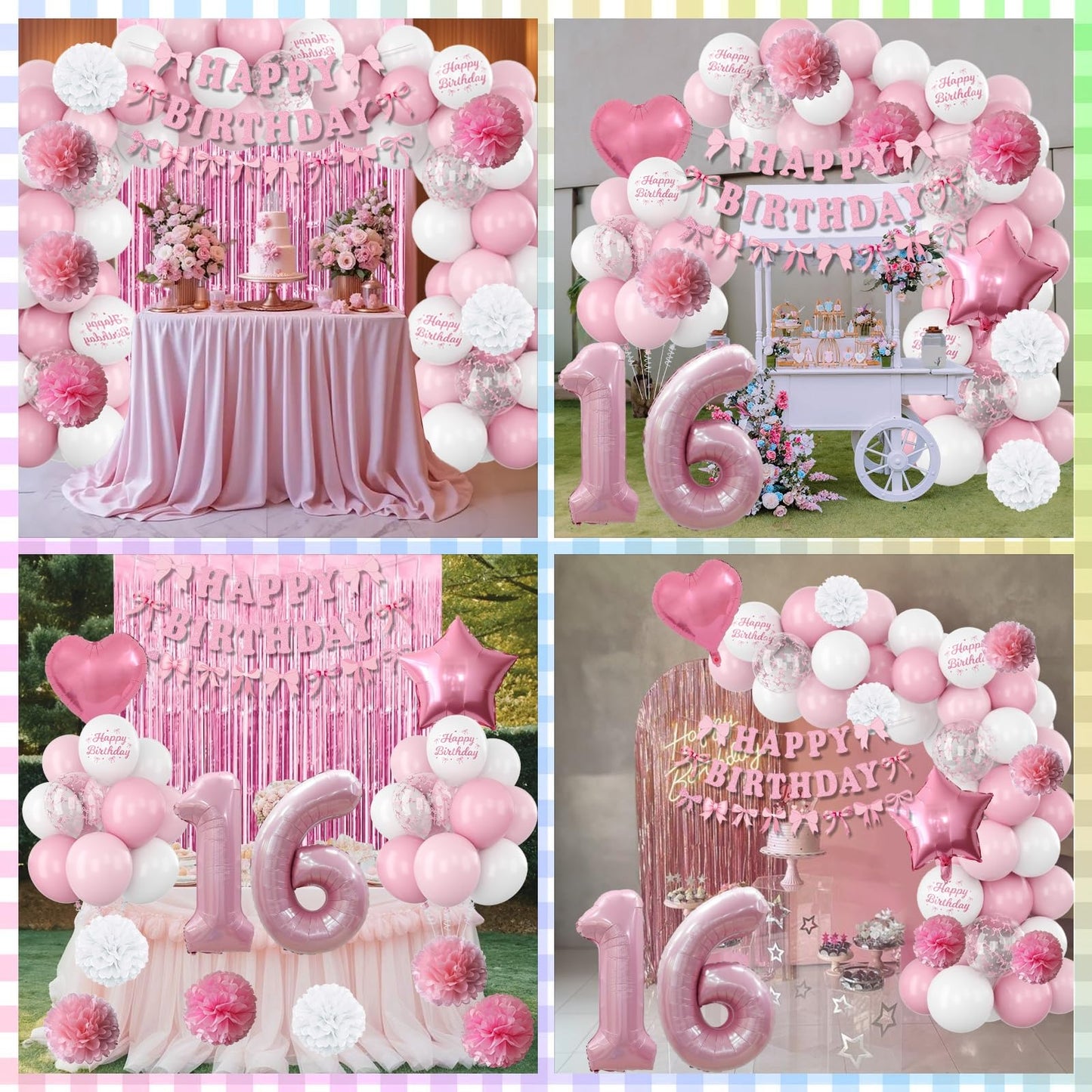 16th Birthday Decorations for Girls Pink Number 16 Balloon Bow