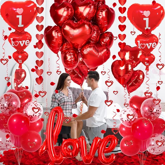 Valentines Day Decorations Set I Love You Balloons and Red